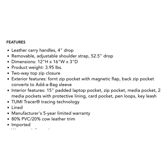 Tumi Ashton Gibson Slim Briefcase Grey Double Zip Laptop Dustbag Add Bag Sleeve - Picture 13 of 16